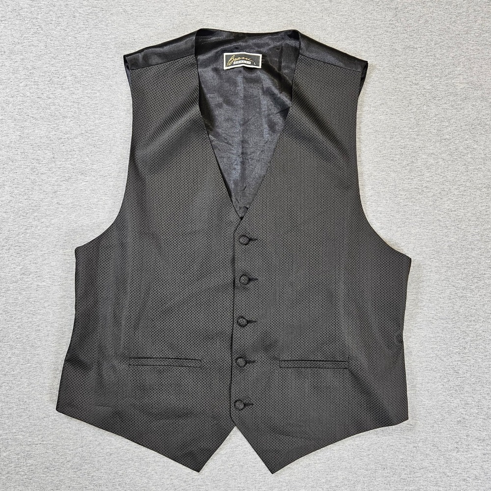 Gianni Bracci Mens Black Formal Vest Textured Micro Dot 5 Button Waistcoat L